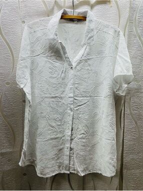 Marie Claire‎ Button Down Women XXL White Excellent Soutache Embroidered Top